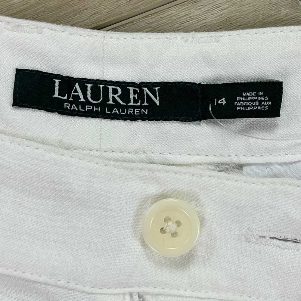 Lauren Ralph Lauren Linen Blend High Rise Pants White Adjustable Length Size 14 - Picture 10 of 11